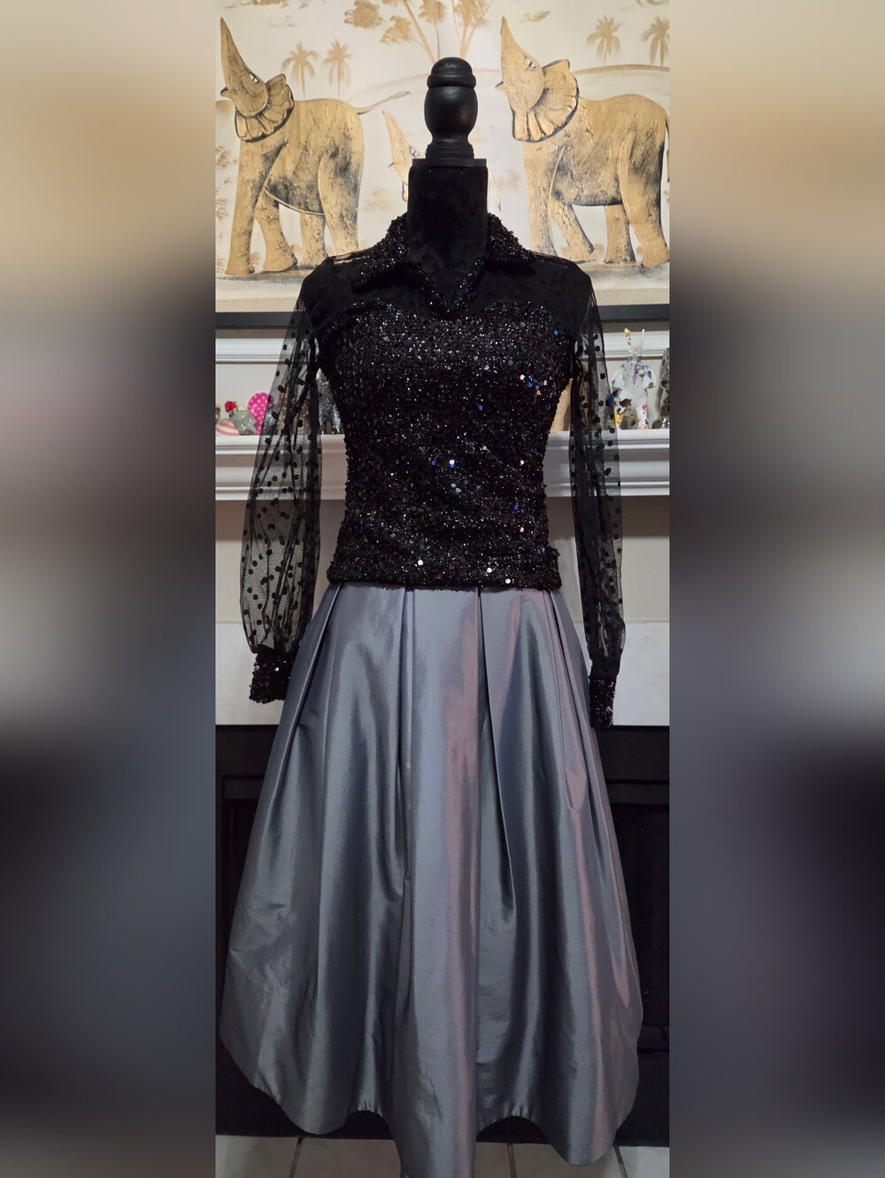 CBR Black Sequin & Polka Dot Mesh Long Sleeve Top